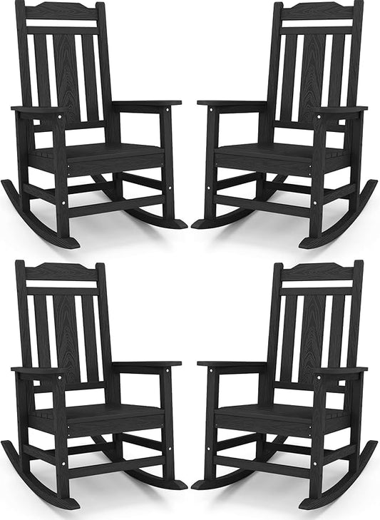 SERWALL Outdoor Rocking Chair Black Set of 4
