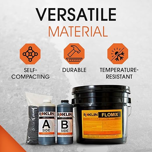 Roklin Systems, Inc. - FloMix Rapid Asphalt Repair, Quick-Drying Spall, Floor & Asphalt Crack Filler, Simple-to-Apply Driveway Sealer (Black, 3 Gallon Kit)