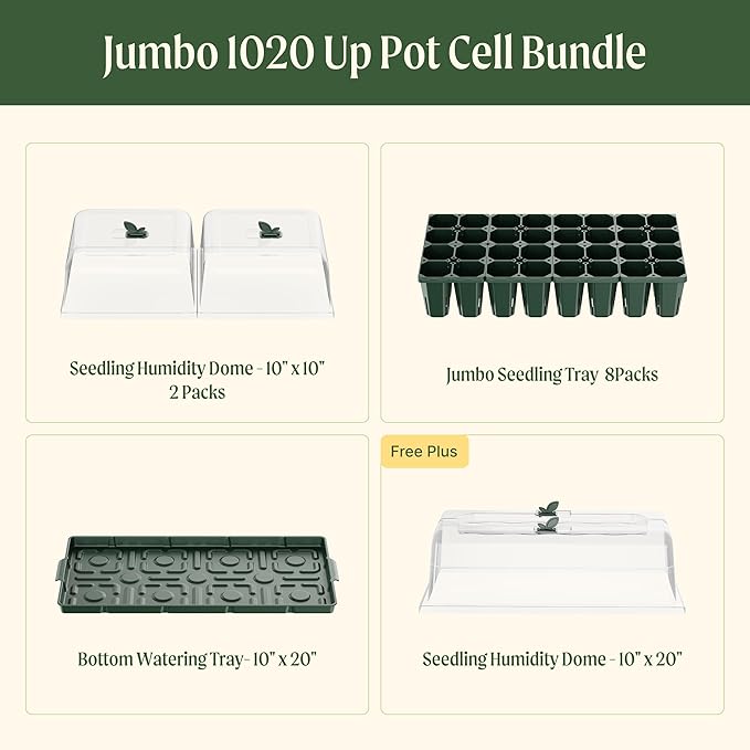 Vego garden Germination Bundle, 8Packs Jumbo Seedling Trays with Seedling Tray Lids and 10" x 20" Seedling Humidily Dome