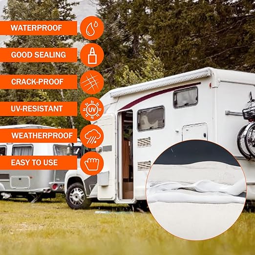 RV Roof Lap Sealant Self Leveling,2 Pack RV Roof Silicone Sealant White, Waterproof Flexible EPDM RV Sealants and Caulking Exterior Repair Kit for Campers,Trailers, Motorhomes