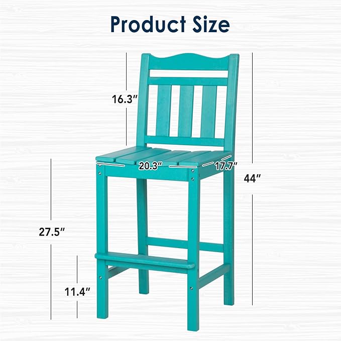 nalone Outdoor Bar Stool, HDPE Tall Adirondack Chair Bar Chair, Weather Resistance Bar Height Chairs for Balcony, Garden, Yard, Backyard (Aruba, Bar Chair)