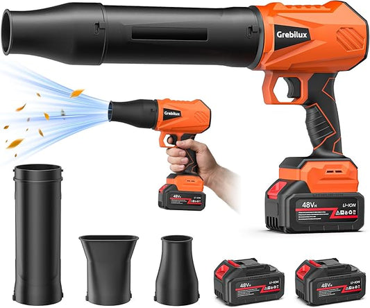Leaf Blower Cordless, 48V Dual Batteries, 30000 RPM Turbo Jet Blower with Extended Nozzles, Premium Lightweight Handheld Set for Lawn Care, Leaf/Car/Snow/Dust Cleaning in Patio & Yard