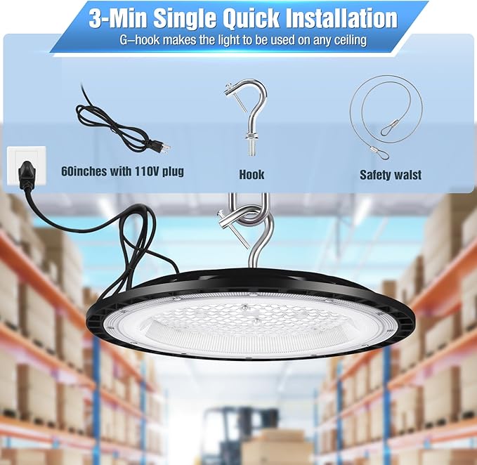 4 Pack 240W UFO Led High Bay Light Fixture,120VAC,40000LM,5000K Daylight Commercial Shop Bay Lighting,[1050W MH/HPS Equiv.] US Plug Area Lighting for Warehouse/Barn/Gym/Factory/Workshop
