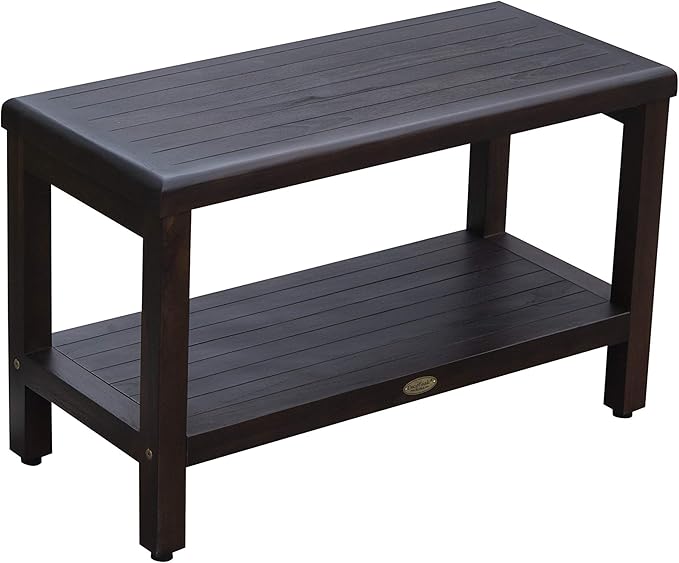 DecoTeak Eleganto 30 Inch Brown Waterproof Teak Wood Shower Bench Stool Seat Chair for Inside Shower Storage Shelf Provides Safety, Storage, and Organization for Bathroom Accessories