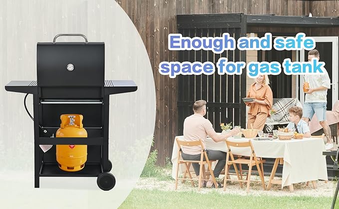 Propane Gas Grill 3 Burner Barbecue Grill, Stainless Steel 26,000 BTU Patio Garden Barbecue Grill with Two Foldable Shelves