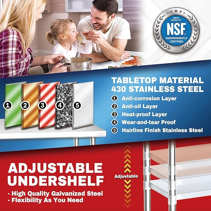 DuraSteel 30x30 Stainless Steel Work Table - NSF Commercial Prep Metal Table - Outdoor Pizza Oven Stand w/Under Shelf - Kitchen Island Laundry Utility Garage Microwave Stand Large Rolling Storage Cart