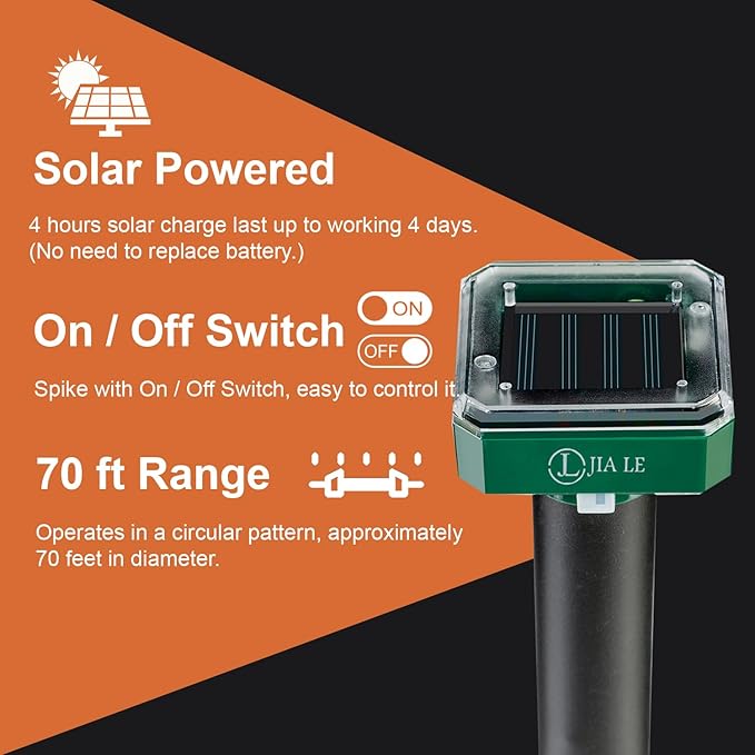 Mole Repellent Solar Powered 10 pk Gopher Solar Snake Repellent Ultrasonic Vole Gopher Sonic Waterproof Spikes Stakes for Garden Yard (1N)