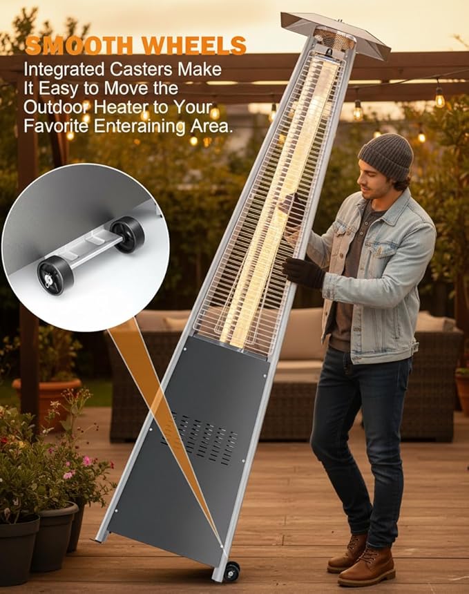 Pyramid Patio Heater for Outdoor Use, 48000 BTU Fast Heating Propane Heater with Wheels & Weatherproof Cover, Triple Protection System Outdoor Heaters for Patio, Yard, Pool, Garden