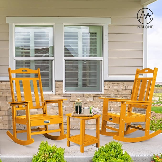nalone Outdoor Rocking Chair, Oversized Porch Rocker Chair for Adult, All-Weather Resistant Patio Rocking Chair for Garden Lawn(Orange)
