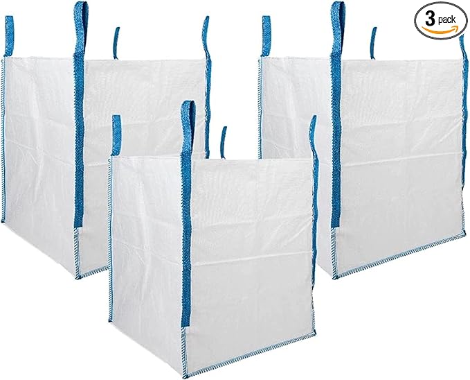 DURASACK Heavy Duty Builder's Bulk Bags 200-Gallon White Woven Polypropylene Contractor Trash Bags for Demo and Construction, Holds up to 2200 lbs, Open Top, Pack of 3