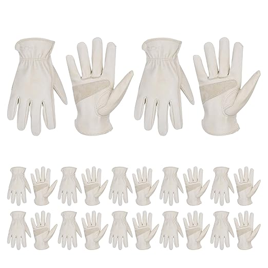 HANDLANDY HLDD 2 Pairs Cowhide Leather Work Gloves with Reinforced Palm for Men & Women (Beige-12pairs, 2X-Large (Pack of 12))