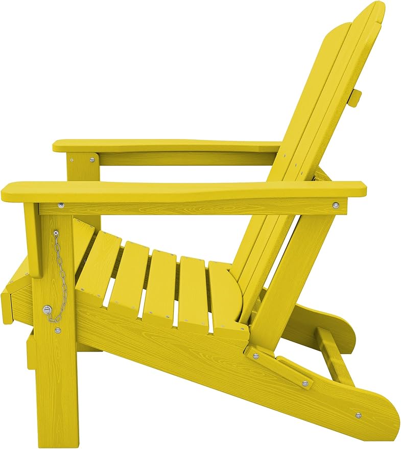 KINGYES Folding Adirondack Chair, HDPE All-Weather Patio Chairs, Wooden Textured Lawn Chair for Poolside, Backyard, Deck, Fire Pit, Yellow