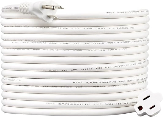 Amazon Basics Extension Cord, 25 Ft, 3 Prong Outlet Extender, Indoor Extension Cord, 13 Amps, 125V, White
