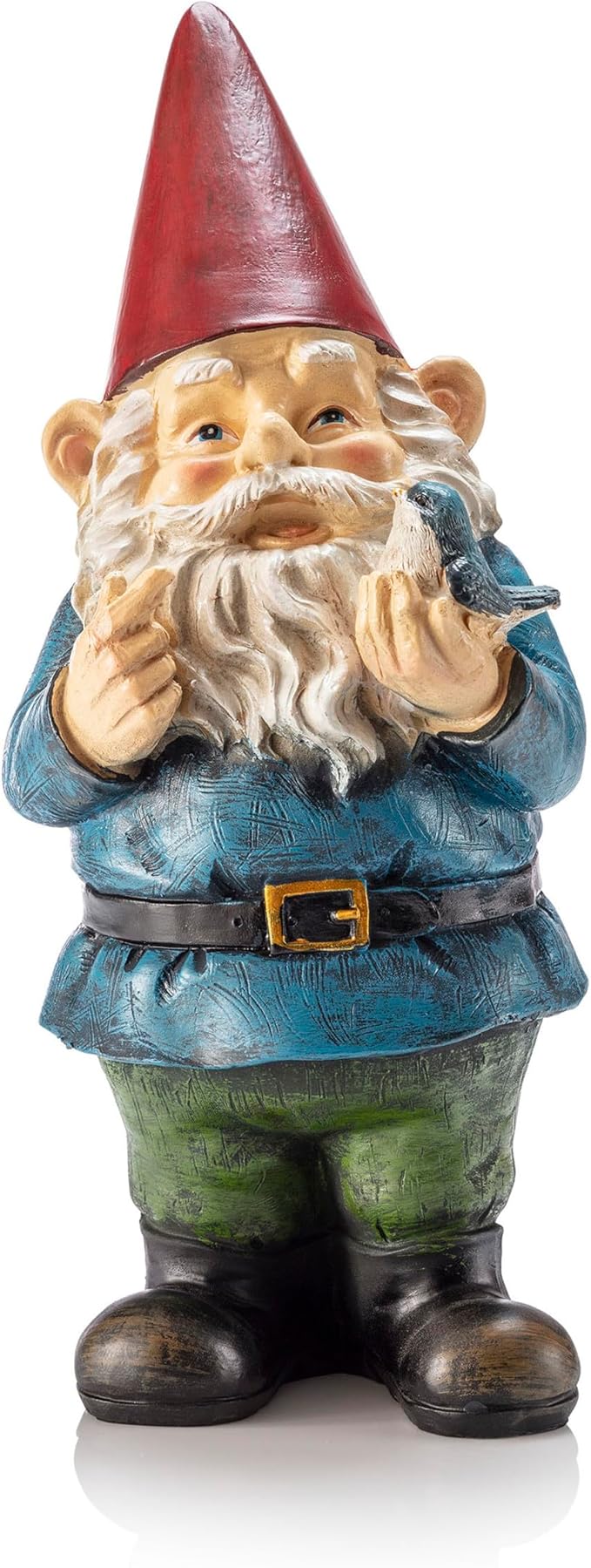 Alpine Corporation | 12"H Outdoor Garden Gnome Yard Statue with Bird Accent — Whimsical Hand-Painted Décor for Lawn, Patio & Flower Beds — Multicolor Finish