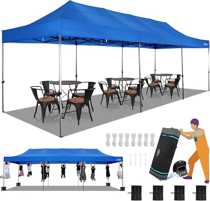 COBIZI 10x30 Heavy Duty Pop up Canopy Party Tent for Parties Weddings Events UPF 50+ Waterproof Commercial Gazebo with Roller Bag, Blue