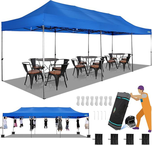 COBIZI 10x30 Heavy Duty Pop up Canopy Party Tent for Parties Weddings Events UPF 50+ Waterproof Commercial Gazebo with Roller Bag, Blue