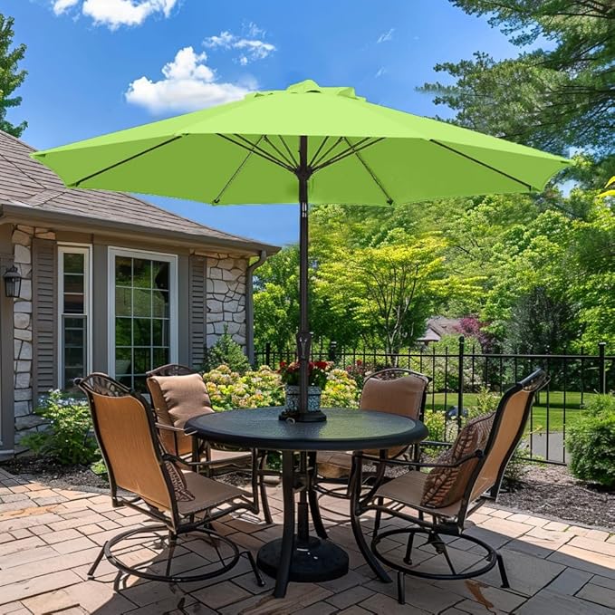 PatioKingdom 9FT Patio Outdoor Umbrella-UPF 50+ Sun Shade with Wind Vent, Push-Button Tilt & Smooth Crank Lift, Rust-Resistant Fiberglass Frame for Garden, Backyard,Yard (Apple Green, 9FT)