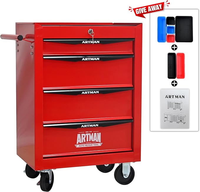 4 Drawers Rolling Tool Box on Wheels, Multifunctional Tool Cart, Drawers Rolling Trolley Organizer Tool Storage Chest for Warehouse,Garage,Workshop,Repair Shop (4 Drawers-30.5" H)