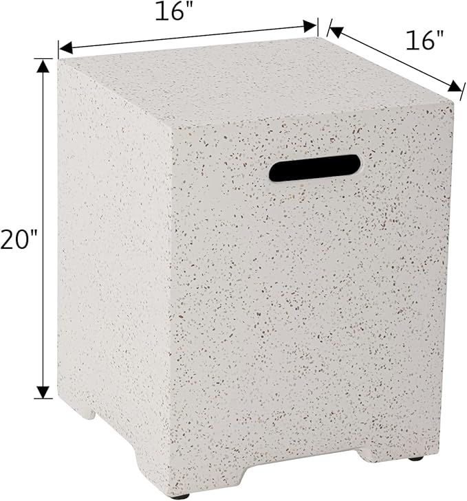 COSIEST Outdoor Terrazzo Hideaway Tank Table for Gas Fire Pits, Hides Standard 20lb 16-inch Propane Tank Cover w Side Handles