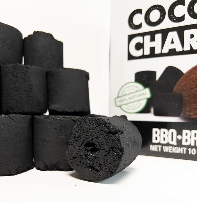 Coconut Charcoal BBQ Briquettes | Organic, Long-Burn, High Heat, Low Ash, No Sparks | Perfect for Christmas & Winter Grilling, Cookouts, Smokers & Roasting | Even Burn & Mild Flavor - 6PACK