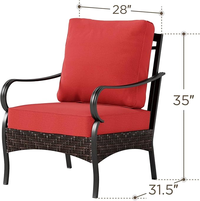 PHI VILLA Patio Chairs Set of 2, Outdoor Wicker Chairs with Thick Cushion, All Weather High Back Outdoor Furniture for Balcony Porch and Yard