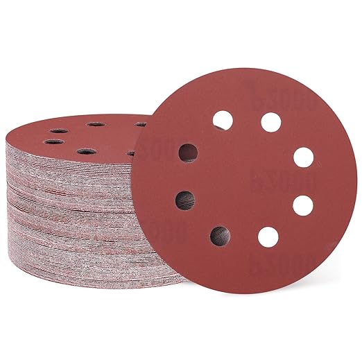HARFINGTON 100 Pcs 5 Inch Sanding Discs, 2000 Grit Hook and Loop Sandpaper, 8-Hole Aluminum Oxide Orbital Sander Sandpaper for Woodworking Automotive Metal Polishing, Red