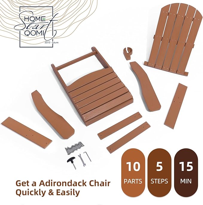 Adirondack Chairs Set of 4, All Weather Resistant Plastic Chairs with Cup Holder, 5 Easy Steps to Install, Outdoor Chairs for Patio, Garden, Backyard Deck, Lawn, Fire Pit - Teak