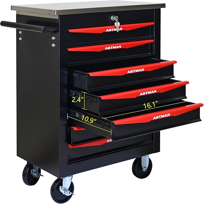 7 Drawers Tool Cart on Wheels,Multifunctional Rolling Tool Storage Chest,Drawer Rolling Trolley Organizer Tool Box for Garage,Workshop,DIY Multiple Interconnectable(7 Drawers-30.5" H)