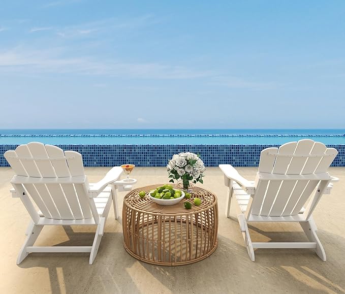 FOOWIN Adirondack Chair, Folding Adirondack Chair with Cup Holder, HDPE All-Weather Fire Pit Chair for Patio, Garden, Backyard, Poolside, White