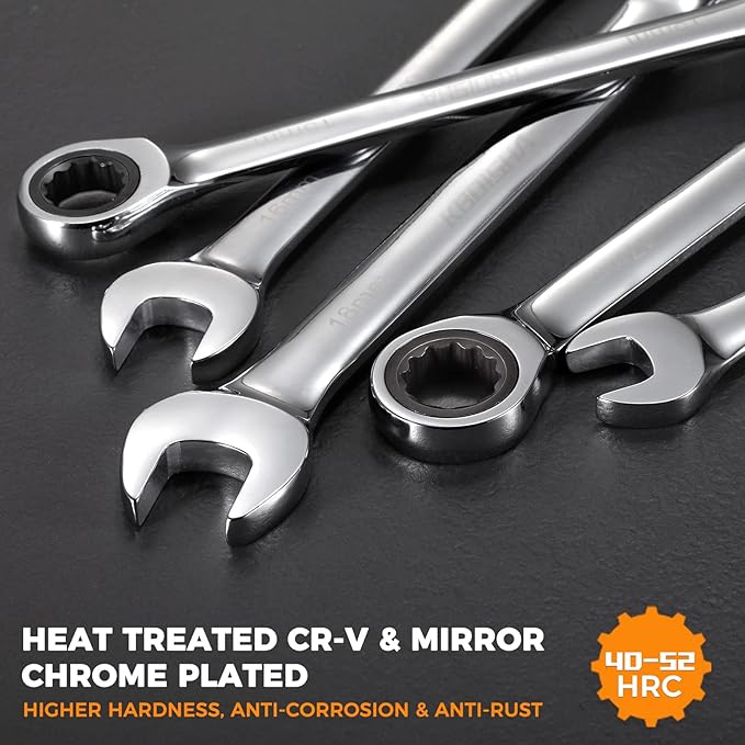 kboisha Ratcheting Wrench Set, 22-Piece Combination Wrench Set with Metric and SAE CR-V Steel Ratchet 72-Tooth 6-18mm and 1/4" to 3/4" Standard Wrench Organizer