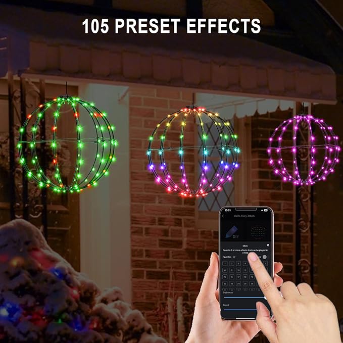 3 Pack 12” Outdoor/Indoor LED Christmas Light Balls, Smart Hanging Tree Decor Sphere Lights, Dimmer Color Changing, App & Remote Control, Timer, Waterproof, Holiday, Patio, Wedding Decor
