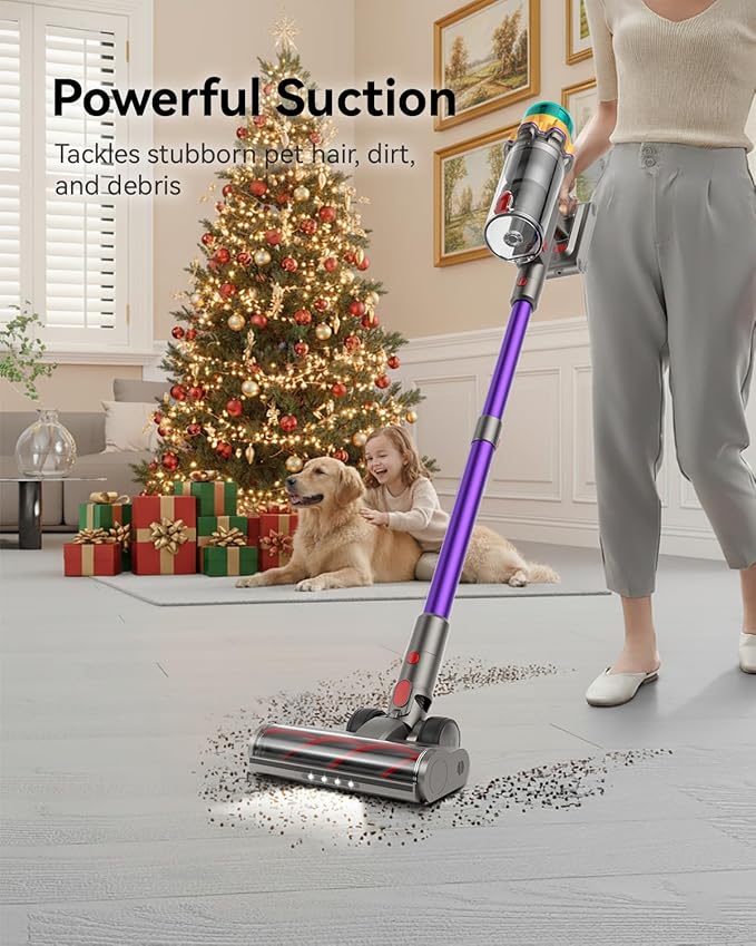 Cordless Vacuum Cleaner, 50KPA 600W 65Mins Extra-Large Dust Cup Cordless Stick Vacuum, Rechargeable Vacuum Cleaner with Self-Standing, Vacuum Cleaners for Home, Hardwood Floor, Carpet, Pet Hair