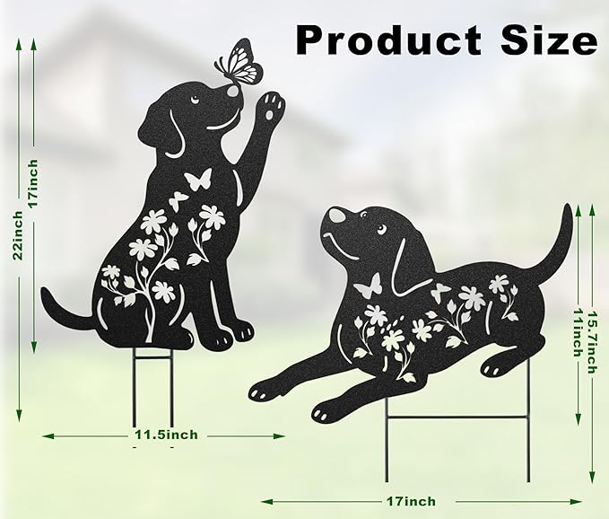 Metal Dog Garden Decor for Outside, 17 Inch Labrador Dog Gifts for Women Men, Rust-Proof Garden Stakes Black Silhouette Yard Art Statues, Yard Decorative for Patio Lawn Ornaments, Set of 2