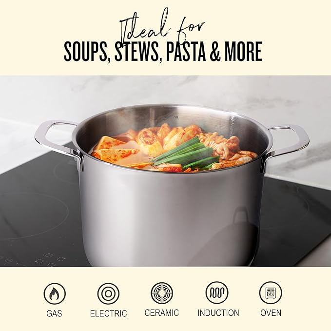 Alva Maestro Cookware Set 11-Piece Set - Stainless Steel Pots and Nonstick Ceramic Frying Pans - Oven Safe, Easy to Clean and Made without PFAS, PFOA & PTFE - Induction and All Stovetop Compatible