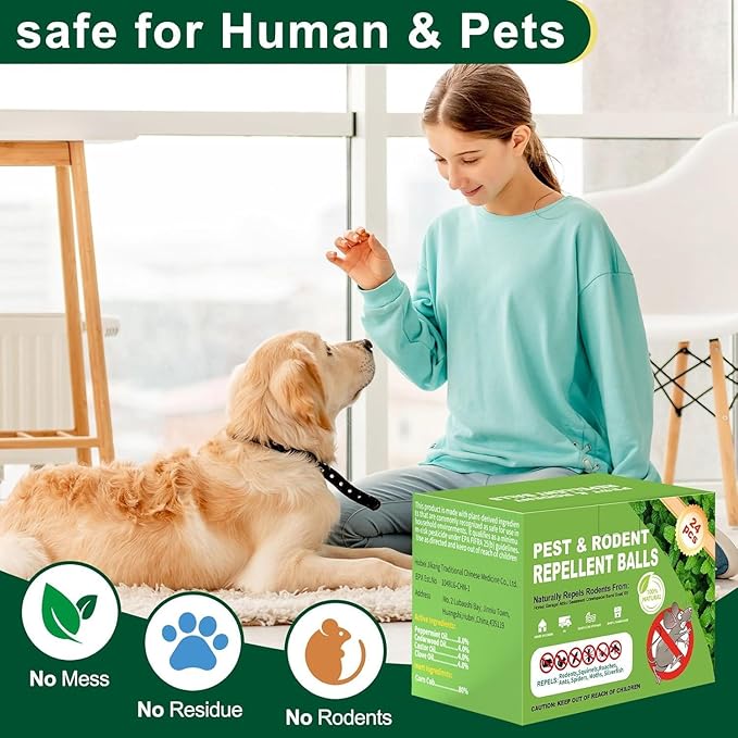【𝐇𝐢𝐠𝐡𝐥𝐲 𝐄𝐟𝐟𝐞𝐜𝐭𝐢𝐯𝐞】 Mouse Rodent Repellent, Peppermint Oil Mouse Balls for Rat Mice, Ant, Roach, Spider, Squirrel, Insect Control Deterrent for Indoor Outdoor, for Garden & Home-24 Pcs