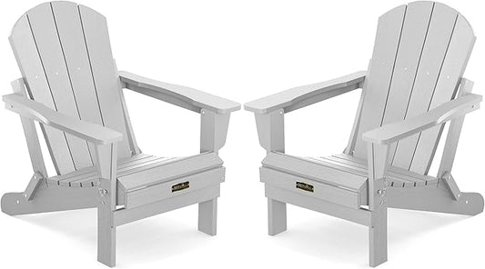 SERWALL Foldable Adirondack Chair Set of 2 for Patio Garden Outdoors Fire Pit-Space Grey