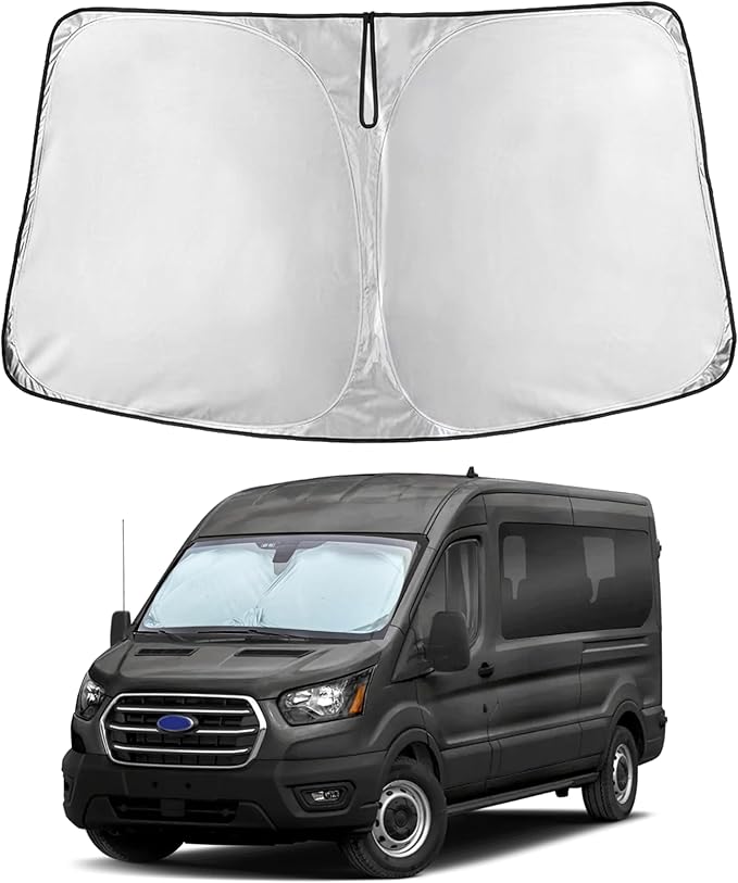 Econour Windshield Sun Shade for 2015-2025 Ford Transit 350 Custom Fit Sunshade Window Sun Visor Protector Foldable Blocks UV Rays Keep Car Cooler