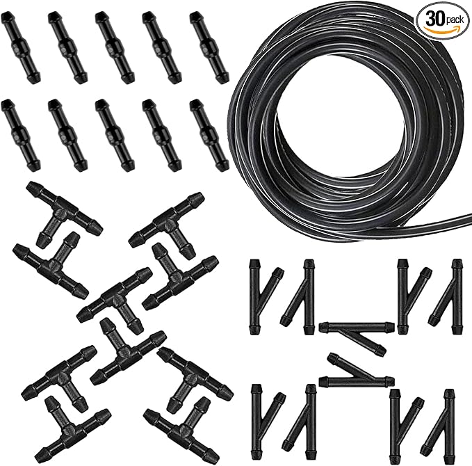 30 PCS Windshield Washer Hose Kit, Washer Fluid Hose with Connectors, 4M/13Ft Windshield Fluid Pipe Replacement, Universal Auto Accessories for Most Cars (Black)