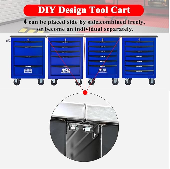 6 Drawers Tool Cart on Wheels, Multifunctional Rolling Tool Box, Drawers Rolling Trolley Organizer Tool Storage Chest for Garage,Workshop,DIY Multiple Interconnectable(4 Drawers-30.5" H)