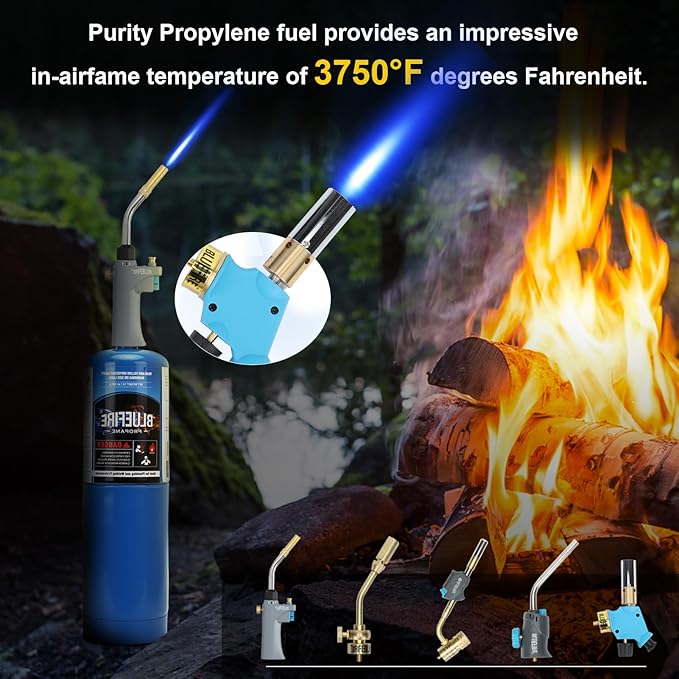 Pack of 12,BLUEFIRE Standard Propane Gas Cylinder Canister Welding Brazing Soldering Fuel Gas for HVAC Plumbing Cooking Grilling and Camping 1 lb Small Propane Tank for Propane Torch Head Weed Torches