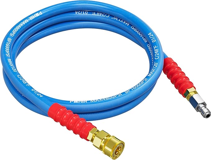 POHIR 10ft Pressure Washer Hose 3/8" 4800 PSI, No Marking Kink Free Hose with Quick Connect Ends and Adapters for Hot & Cold Water up to 248°F, Steel Wire Braided Hose for Power Washing
