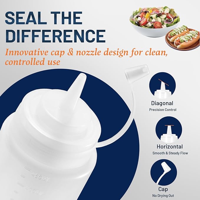 16 oz Condiment Squeeze Bottles, Squirt Bottles for Sauces, Ketchup, Plastic Squeeze Bottle for Liquids, Leak Proof, Dressing Bottle for Syrup, Pancake Batter, oil, Arts and Crafts, Pack of 6