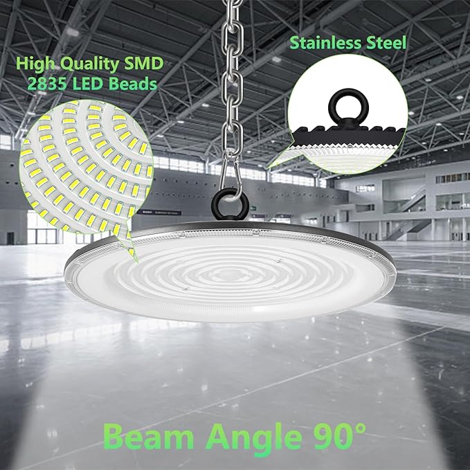 UFO LED High Bay Light:500W 50000LM LED Shop Light 6000-6500K Bay Lighting IP65 Waterproof for Barn/Garage/Commercial Warehouse(2 Pack)