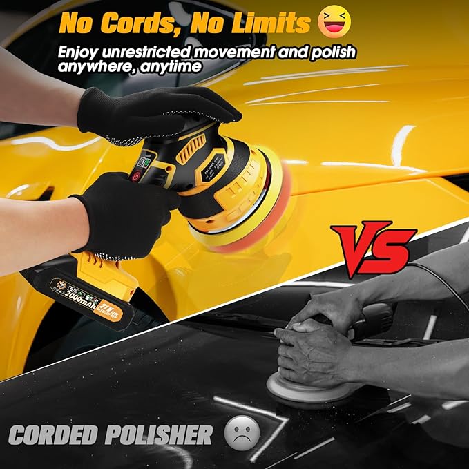 Cordless Car Buffer Polisher kit [2x 2000mAh 21V Batteries & 18 PCS Attachments] 6-Speed Orbital Design, LED Display, 6 Inch Lightweight Detailing Tool for Waxing, Polishing & Scratch Removal