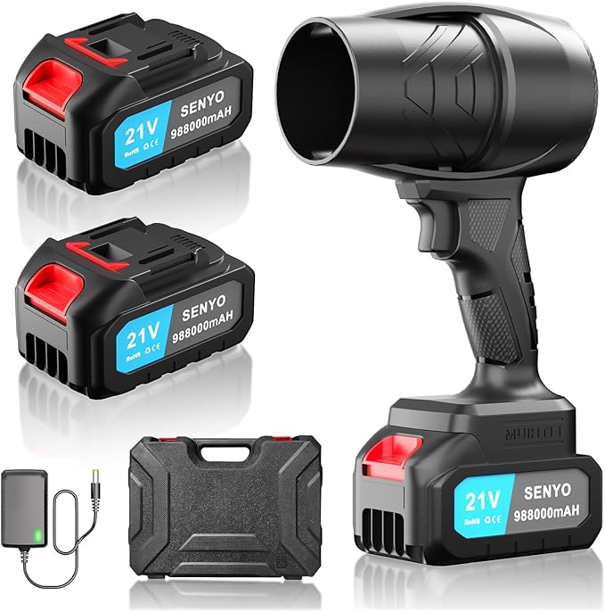 Leaf Blower Cordless with Battery and Charger, 130000RPM Handheld Turbo Jet Blower, Air Blower, Cordless Leaf Blower for Lawn, Yard, Garage, Patio, and Sidewalk Cleaning (Black)
