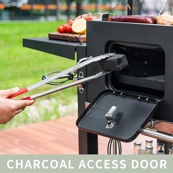 Kenadne Charcoal Grill Outdoor BBQ Grill, Extra Large Cooking Area 794 Square Inches with Two Individual & Adjustable Charcoal Tray, Foldable Side Tables for Outdoor Cooking