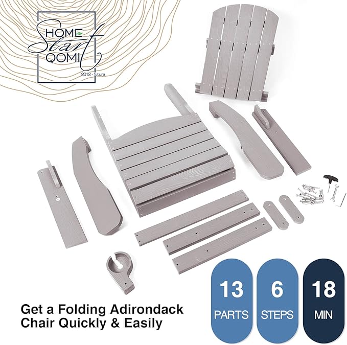 Folding Adirondack Chair, All Weather Resistant Plastic Chairs with Cup Holder, Fold or Unfold Easily in 1 Second, Outdoor Chairs for Patio, Garden, Backyard Deck, Lawn Fire Pit(Grey)