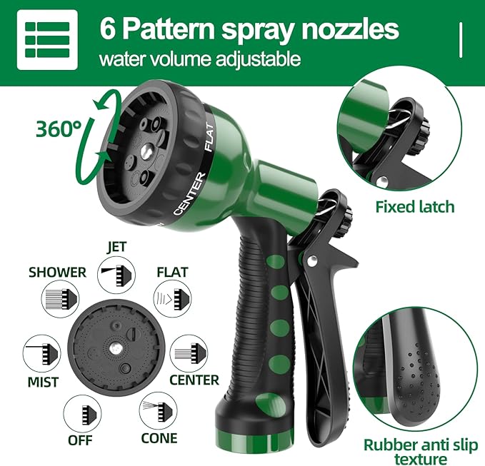 SPECILITE 3/8" Lightweight Coil Garden Hose 50 FT, EVA Flexible Curly Water Pipes with 6-Pattern Spray Nozzle for Boat, Greenhouse, Yard, Patio, Green