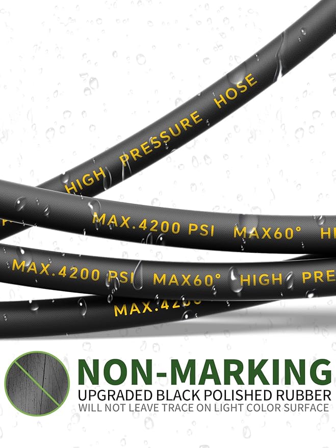 4200PSI Pressure Washer Hose 75FT with 3/8" Swivel Quick Connect for Cold/Hot Water, Kink Resistant Steel Wire Braided, Wear Resistant Power Washer Hose with 2 M22 14mm Adapter Set
