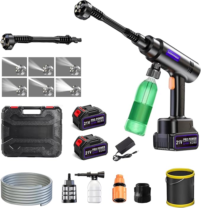 Power Stream Pressure Washer Cordless,800PSI Hand Held Batter Powered Portable Cordless, with 2 Pack 4.3Ah Batteries,Portable Car Pressure Washer with 6-in-1 Nozzle for Car,Patio,Fence